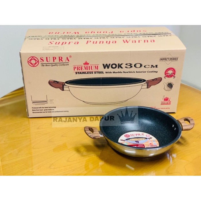 Wok stainless 30 32 Premium wooden - wajan induksi supra 30 CM - 30