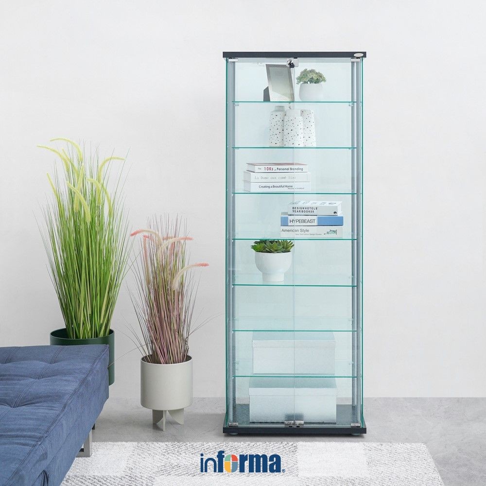 Informa Newvy Curio Lemari Pajang 2 Pintu Dengan Kunci - Hitam Display Cabinet Kabinet Koleksi Pajan