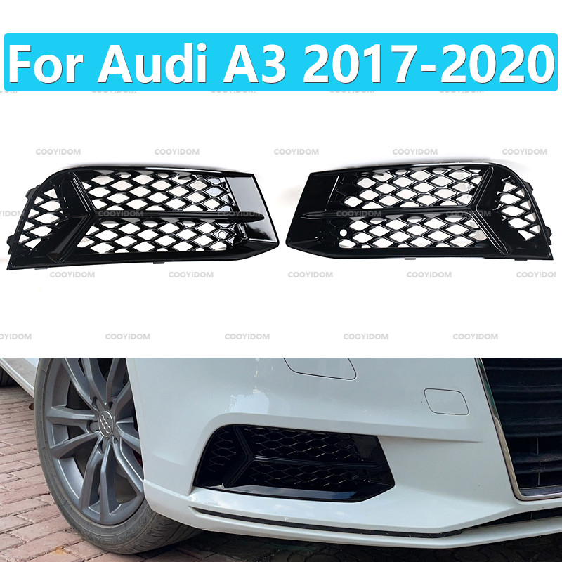 For Audi A3 2017 2018 2019 2020 Honeycomb fog lamp frame hollow grille under the net Black Bright Ca