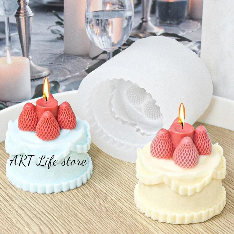 

3D Strawberry Cake Shape Silicone Candle Molds DIY Scented Gypsum Soap Resin Crafts Mold Handmade Chocolate Ice Baking Tools
