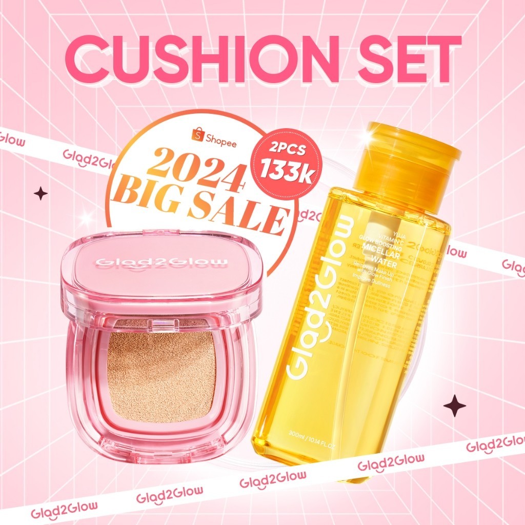 [Ready] Glad2Glow Paket 2pcs Set Cushion and Micellar Water I Glad2Glow Perfect Cover Cushion 11g 5 
