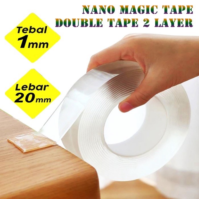 

Double Tape Tip Bening Transparan 2 Dua Sisi Isolasi Lakban Magic Gel Tahan Air Arcylic Washable