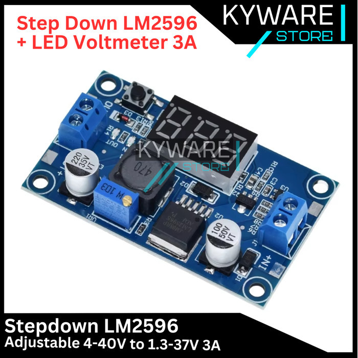 BYE99 LM2596 Step Down DC  + LED Voltmeter Display 3A Adjustable Buck Converter Penurun Tegangan LM2