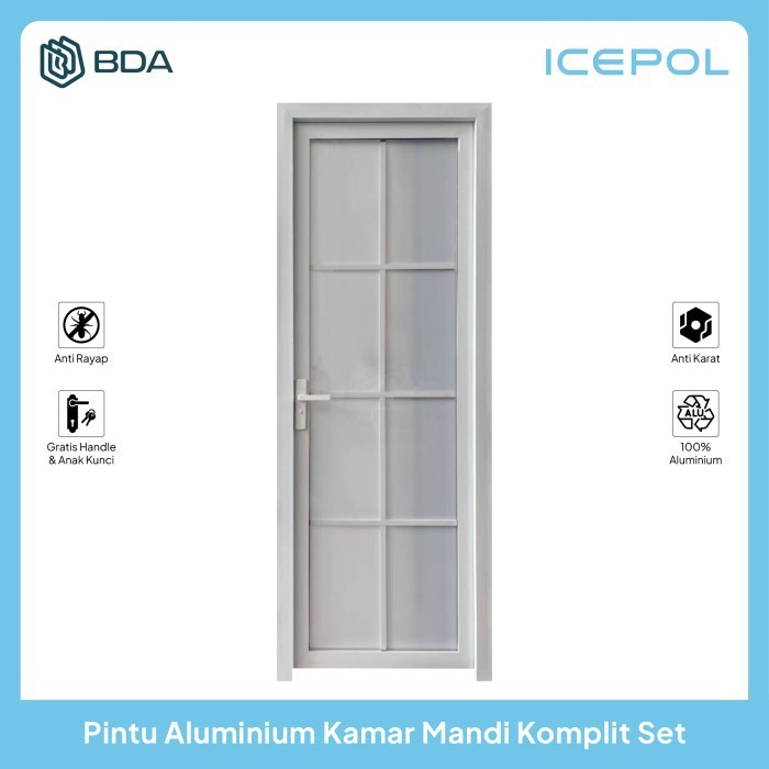 Icepol Pintu Kamar Mandi Aluminium Pintu Alumunium Full Set Pintu Kaca Aluminium Kamar Mandi White