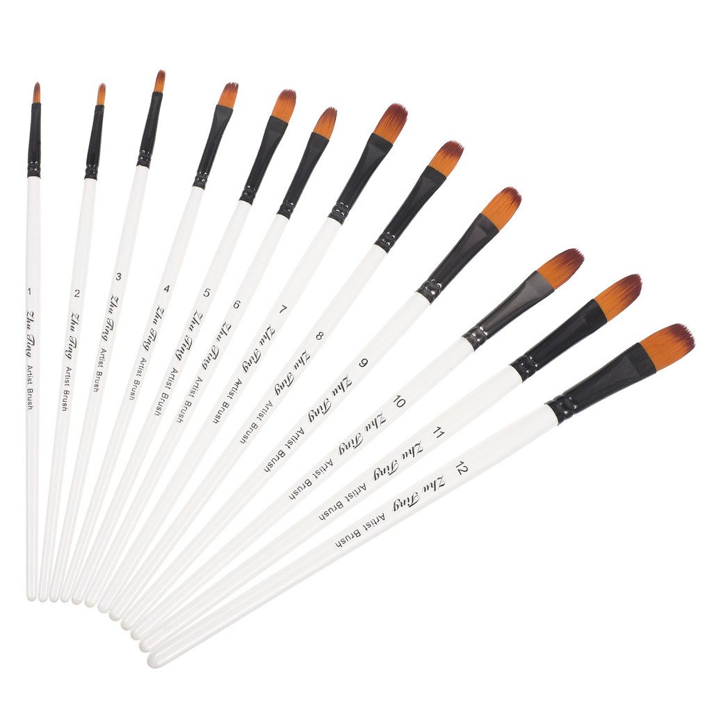 

12 Pcs Professional Paint Brush Round Pointed Tip Nylon Hair Artist Brush for Acrylic Watercolor Oil Painting (White)