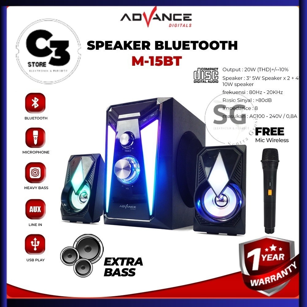 Advance Speaker Bluetooth Xtra Bass M15BT / M15 / M 15 BT / M-15 BT  Stereo  Subwoofer Garansi Resmi
