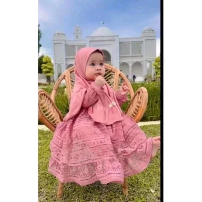 "HST.H" - TERMURAH Gamis bayi gamis brukat anak gamis brokat set gamis - Dusty Pink, M (2-3 th)