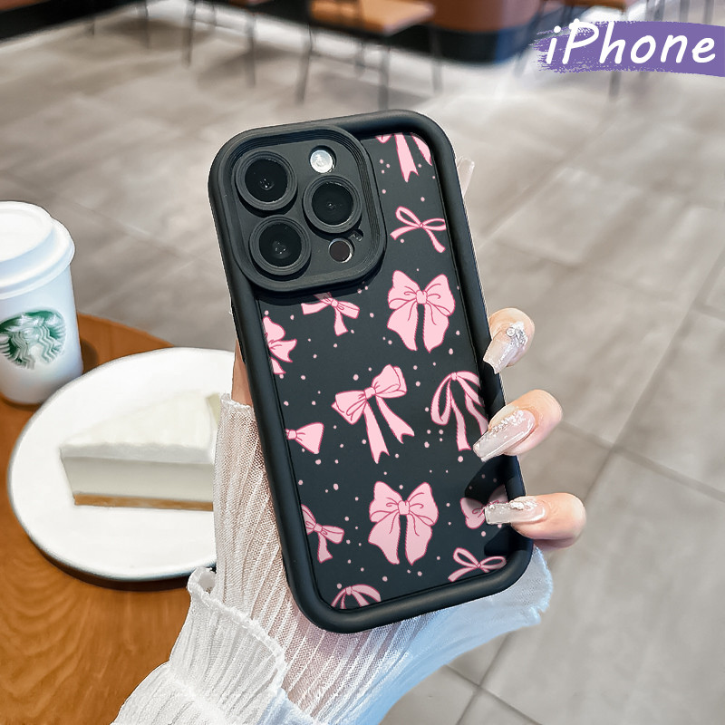 Coquette Pita Silicone SoftCase iPhone 13 15 11 12 14 Pro Max XR X Xs Soft Polos Hitam TPU Tebal Cas