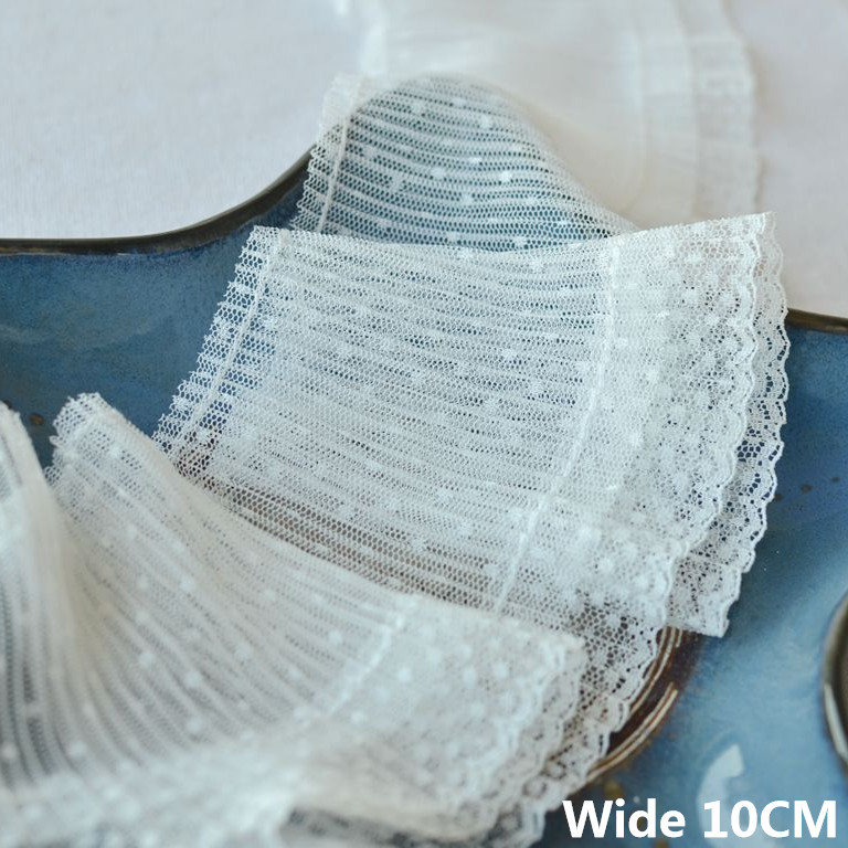 

10CM Wide Luxury White Tulle Mesh Small Dots Embroidered Ribbon Dress Collar Stitching Ruffled Lace Applique Sewing Accessories