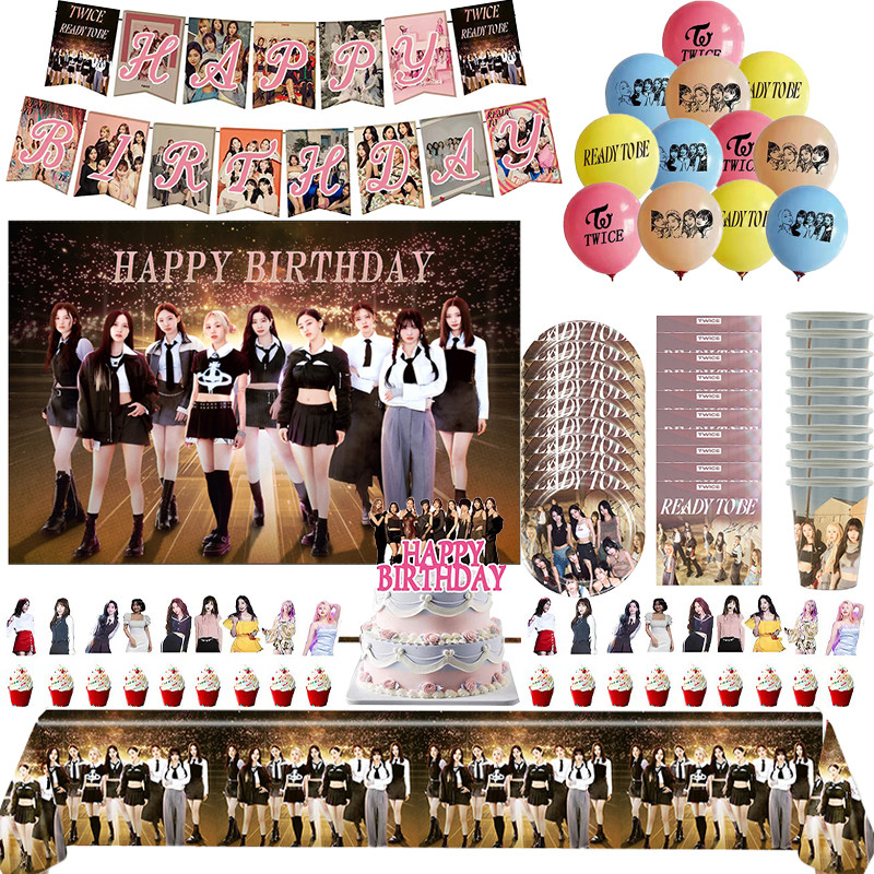 Kpop Singing Twice Birthday Party Decoration Balloon Tableware Backdrop Cake Topper Birthday Party S
