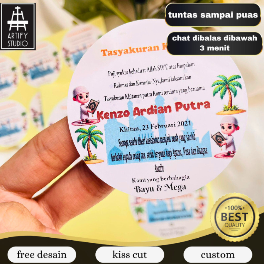 

Artify 2-6 threemind stiker tasyakuran khitanan bahan chromo free desain cetak a3 kiss cut