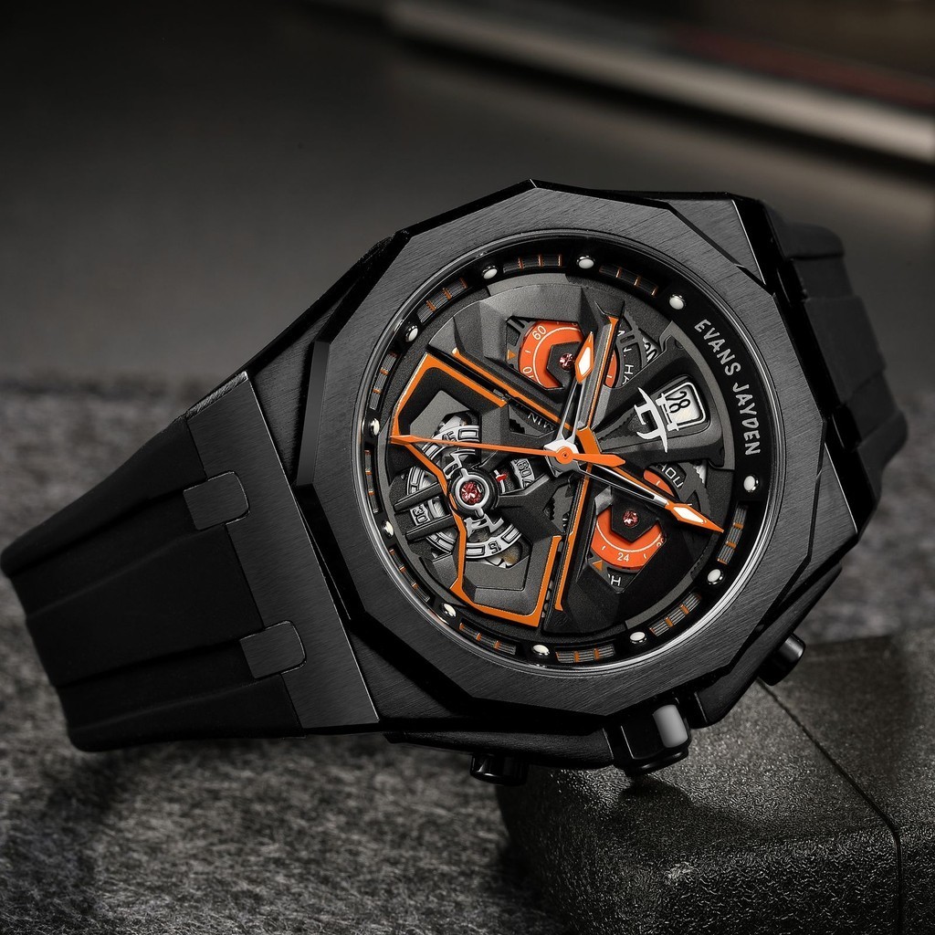 Evans Jayden Jam Tangan Pria 9545 Rubber Silicon Kaca Sapphire Chronograph Water Resistant 5ATM 
