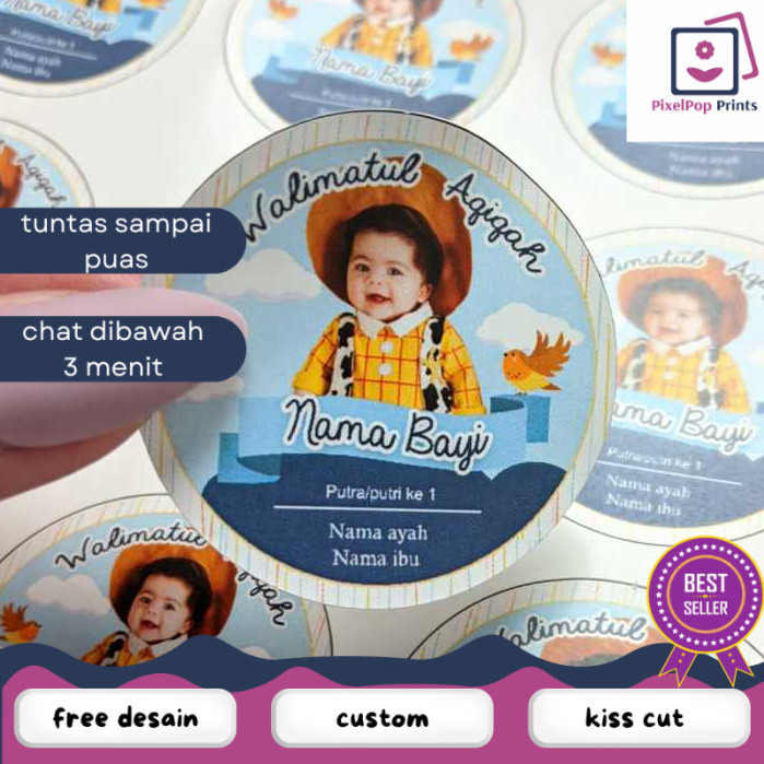 

Opikapip 2-4 Stiker Label Tasyakuran Aqiqah Sticker Nama Anak Bayi Ucapan Kelahiran Akikah Uk.Kecil