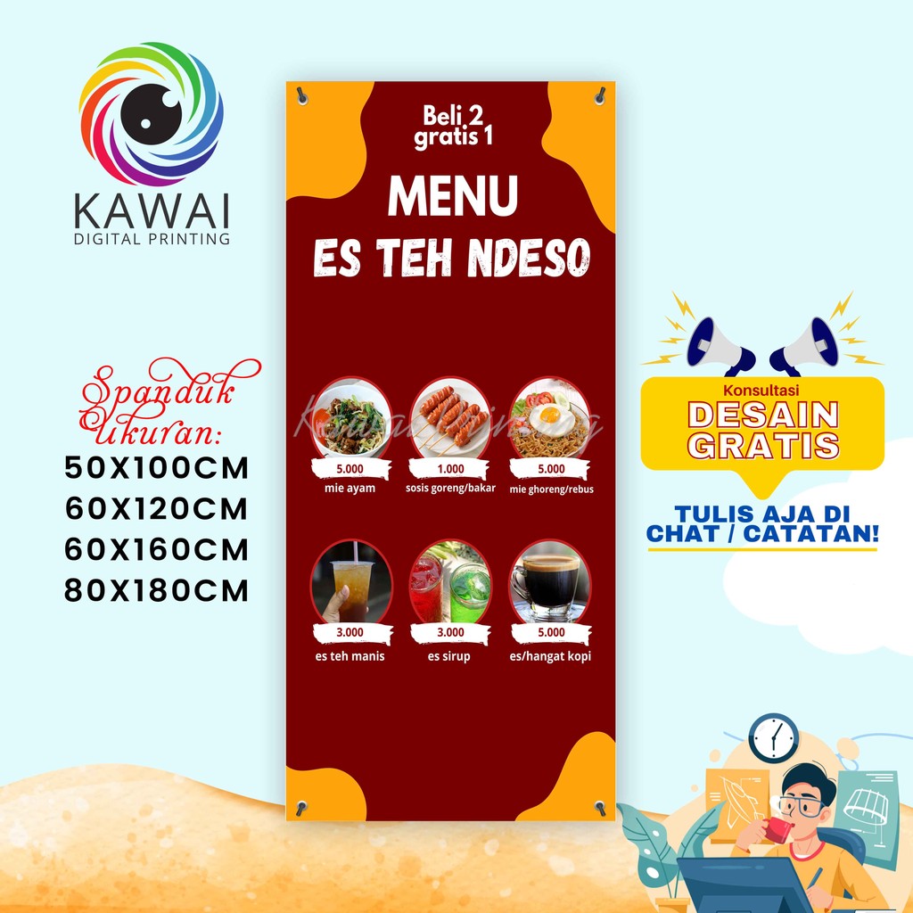 SPANDUK / BANNER Jualan Minuman Teh Desa Aneka Minuman Design Outdoor / Indoor