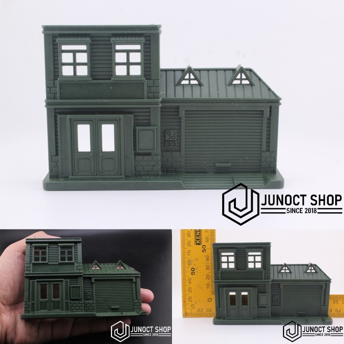 Maket rumah background (hanya bagian depan) militer army hijau 1:75 OO 1:64 S Scale Diorama Miniatur