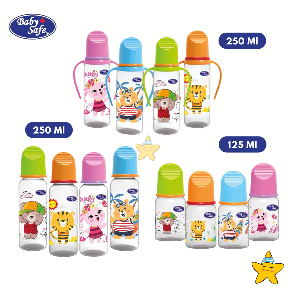 HBK BabySafe Botol Susu Bayi Newborn Baby Safe Feeding Bottle With Handle 125/250ml Tempat Minum Ana