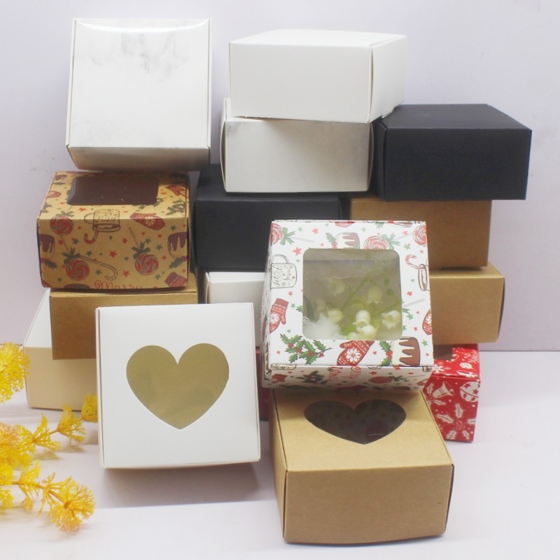 

Wholesale 10 pieces of white leather window box 8X8X4cm paper packaging box, leather paper gift candy wedding gift box
