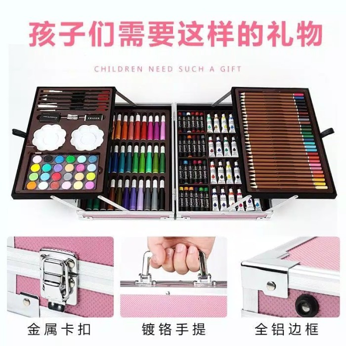 

[New Collection] pensil warna / Set alat gambar anak / alat lukis koper box crayon - Pink