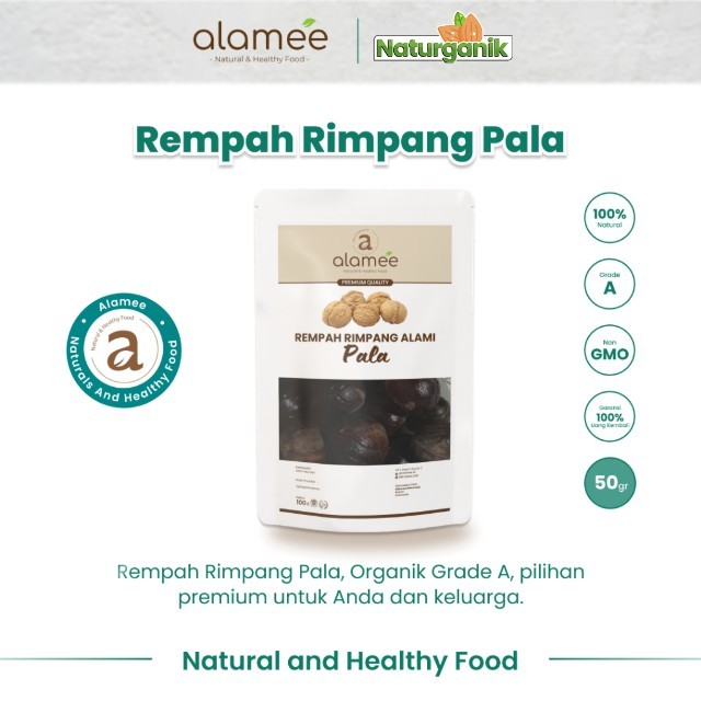 

ALAMEE Biji Pala Utuh Rempah Kering Nutmeg Whole Rimpang Organik Alami Spice 50gr Naturganik