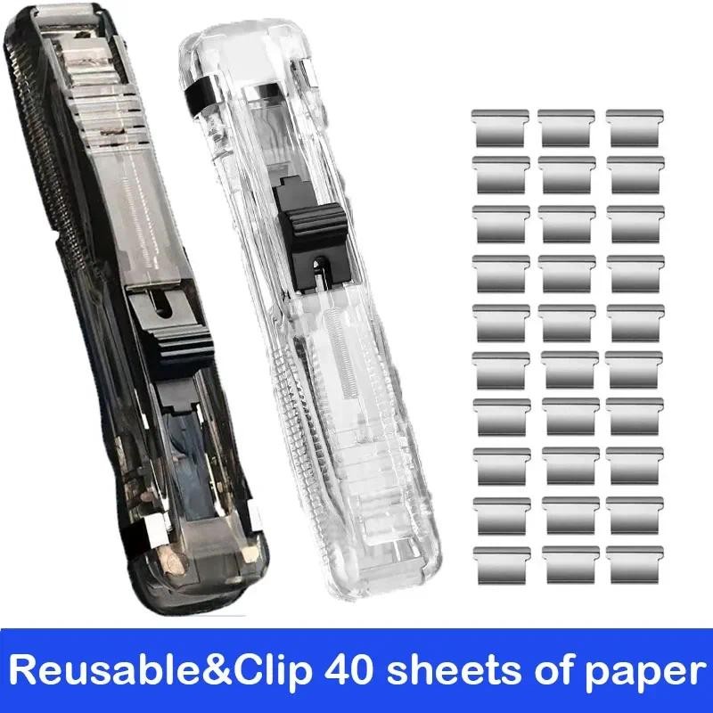 

Staple Metal Clip Push Hand Paper Clipper with Refill Fixing Organizing Stapler Reusable Push Clamp for Document File Stationery