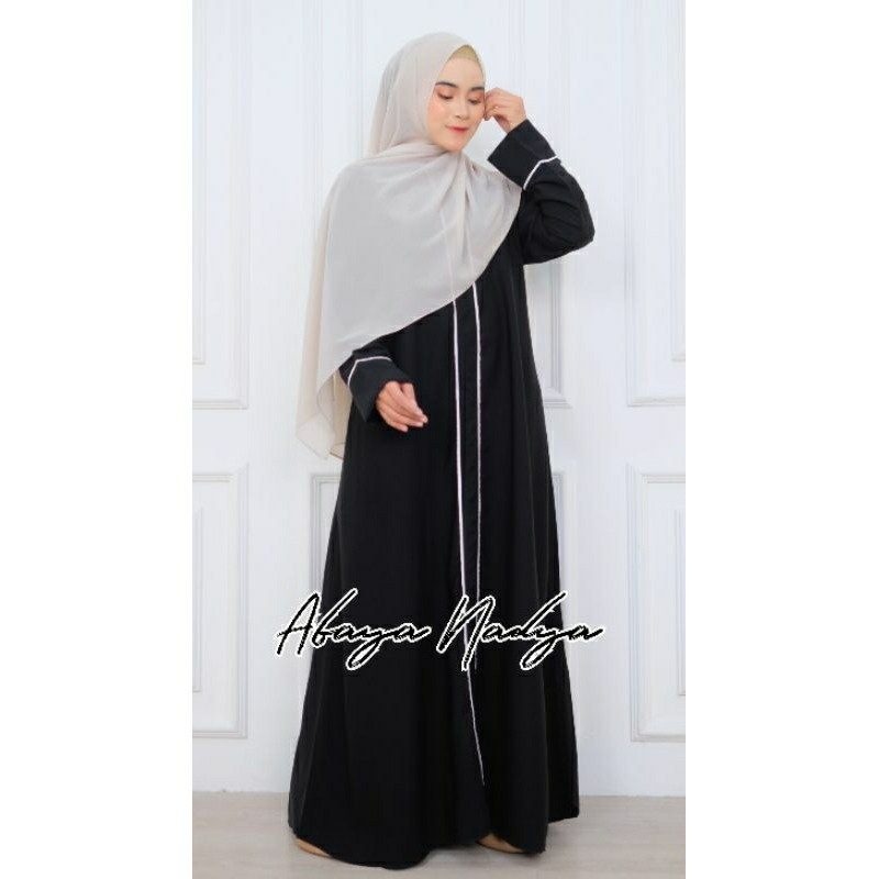 abaya nadya / abaya jetblack remaja / abaya hitam lis / abaya jetblack premium / gamis jetblack / ga