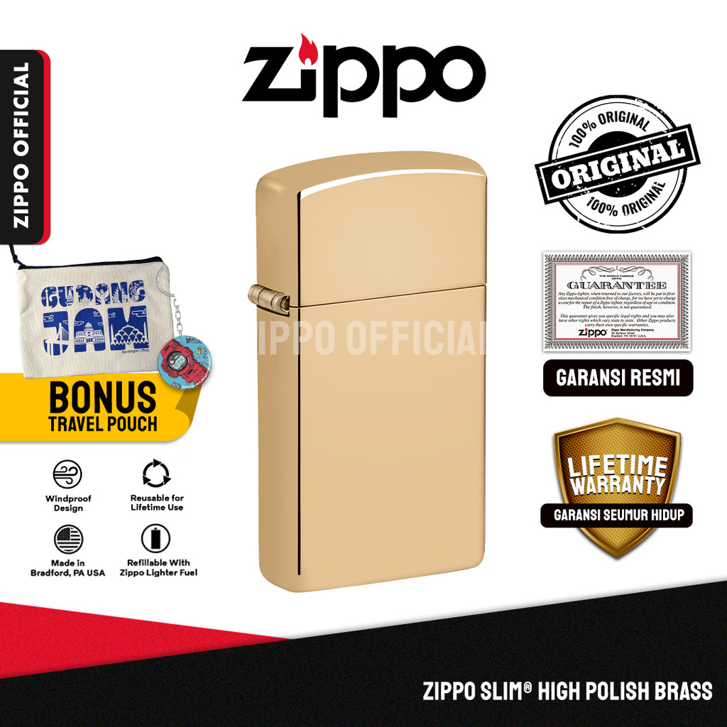 Zippo Slim® High Polish Brass 1654B | Garansi Lifetime | Original USA