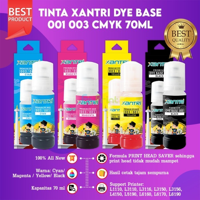 Tinta Xantri Premium 003 664 GI-71 GI-790 BTD60 BT5000 GT52 GT53 Tinta Xantri Dye Base Pigment Black