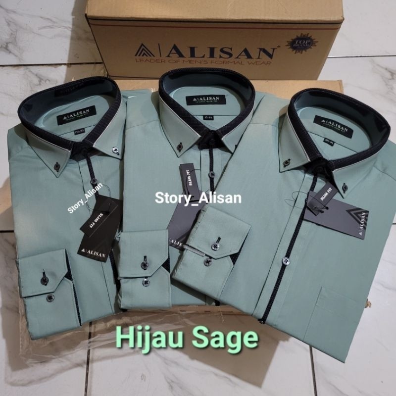 Kemeja ALISAN HIJAU SAGE Lengan Panjang (100% ORIGINAL) - Kemeja Hijau Sage