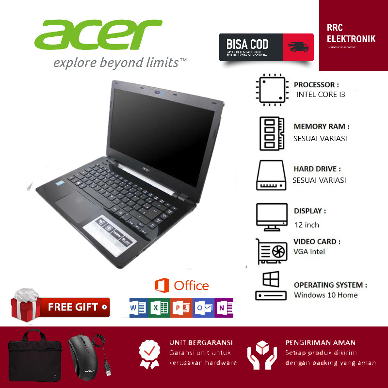 PROMO Laptop Murah Acer intel core i3 RAM 8GB Windows 10 FREE TAS