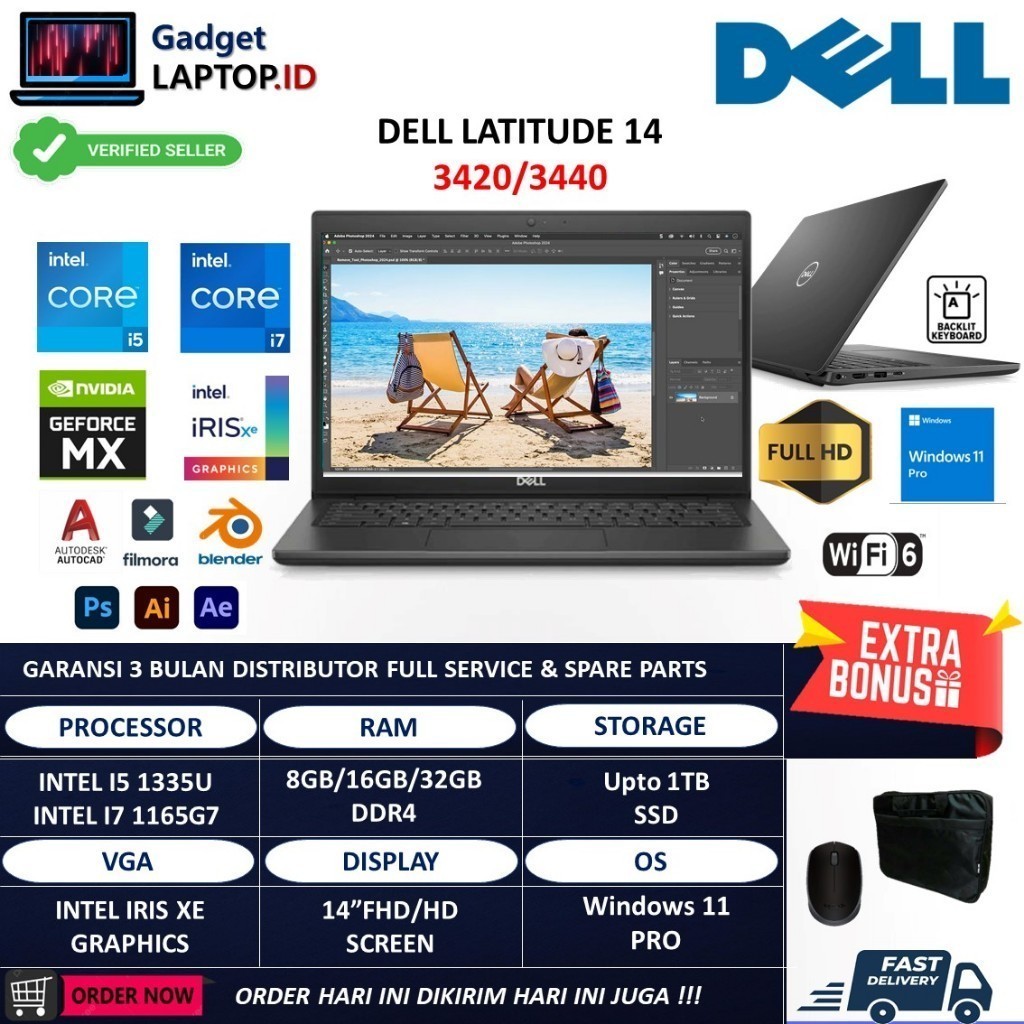 LAPTOP DELL LATITUDE 14 3420 INTEL CORE I7 1165G7 RAM 32GB 1TB SSD FHD WIN 11 PRO