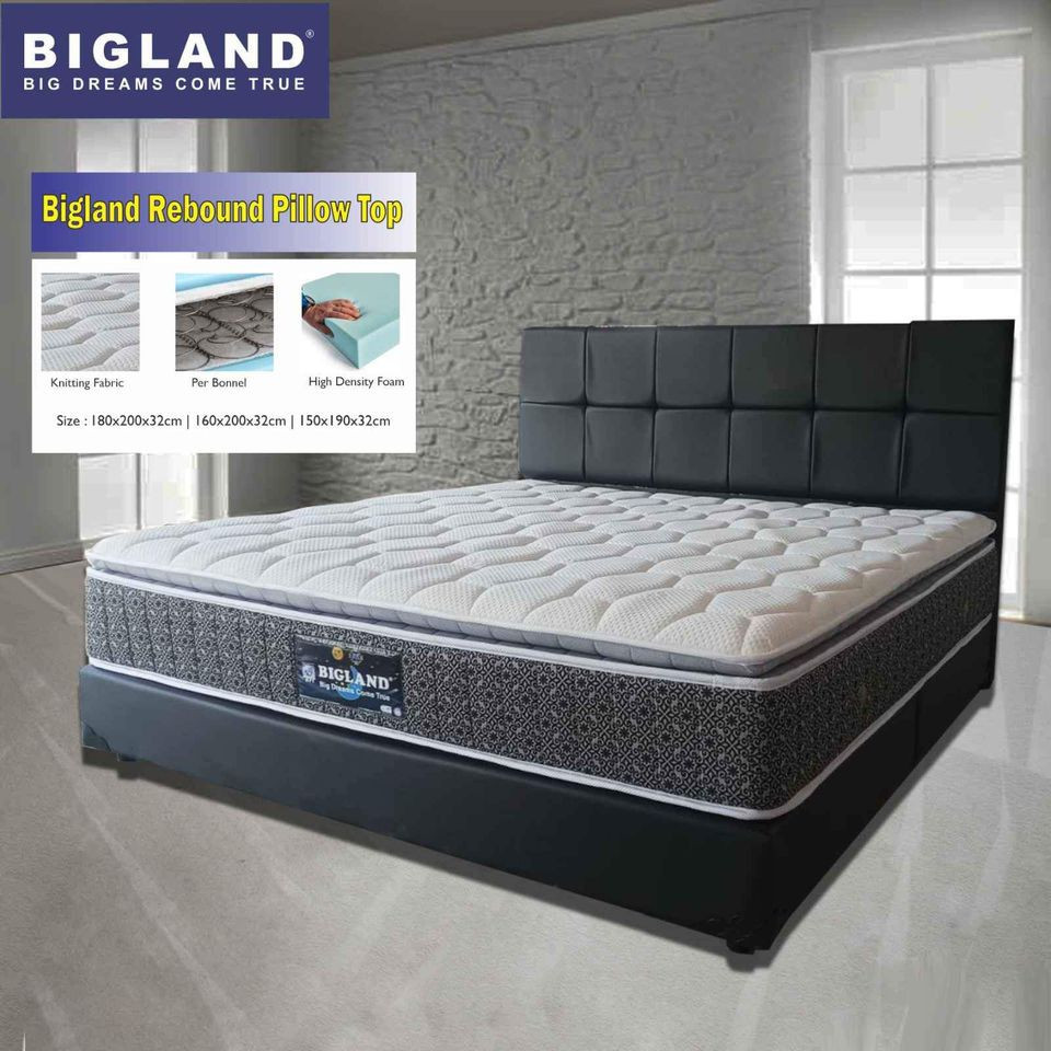 Kasur Spring Bed Bigland Rebound Pillow Top Matras Springbed Queen King 180 x 200 BATAM