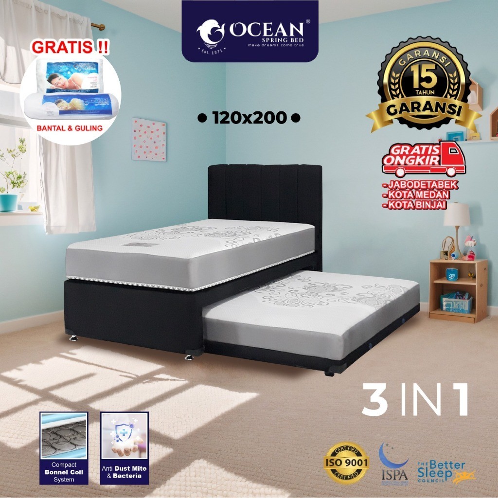 Ocean Springbed - Royal Grey Kasur 3 in 1 Bed Dorong