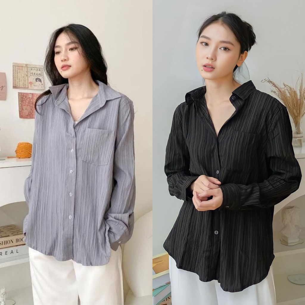 Kemeja Wanita Basic Lady Crush Fit to L - Kemeja Polos Baby Crush - Atasan Kemeja Viral