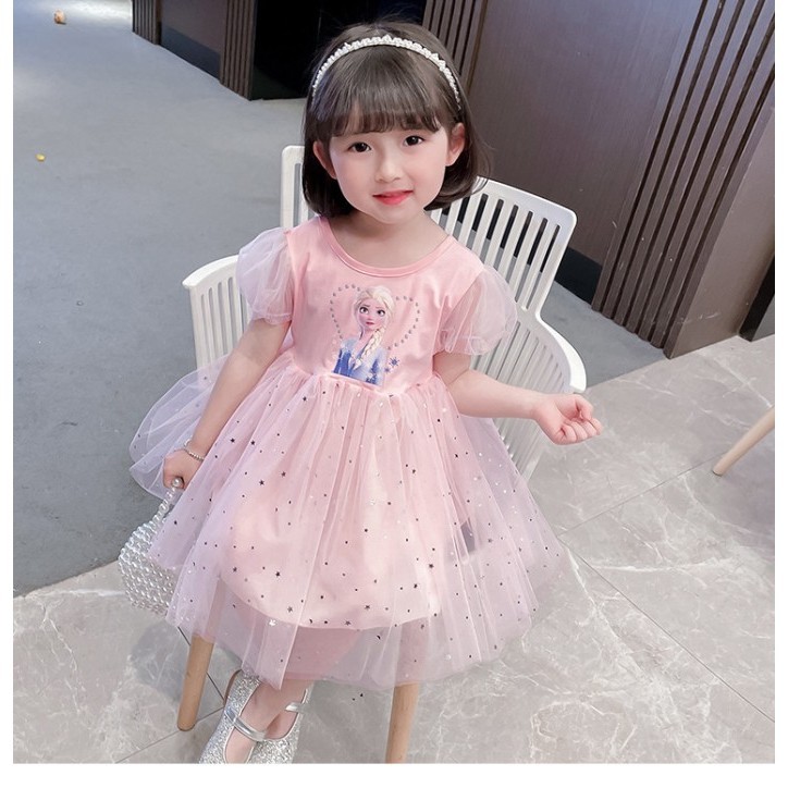 promo ✨ -1-7 tahun Dress pesta Elsa Anak perempuan/Gaun putri Frozen/baju anak - 040-PINK, 110(3-4ta