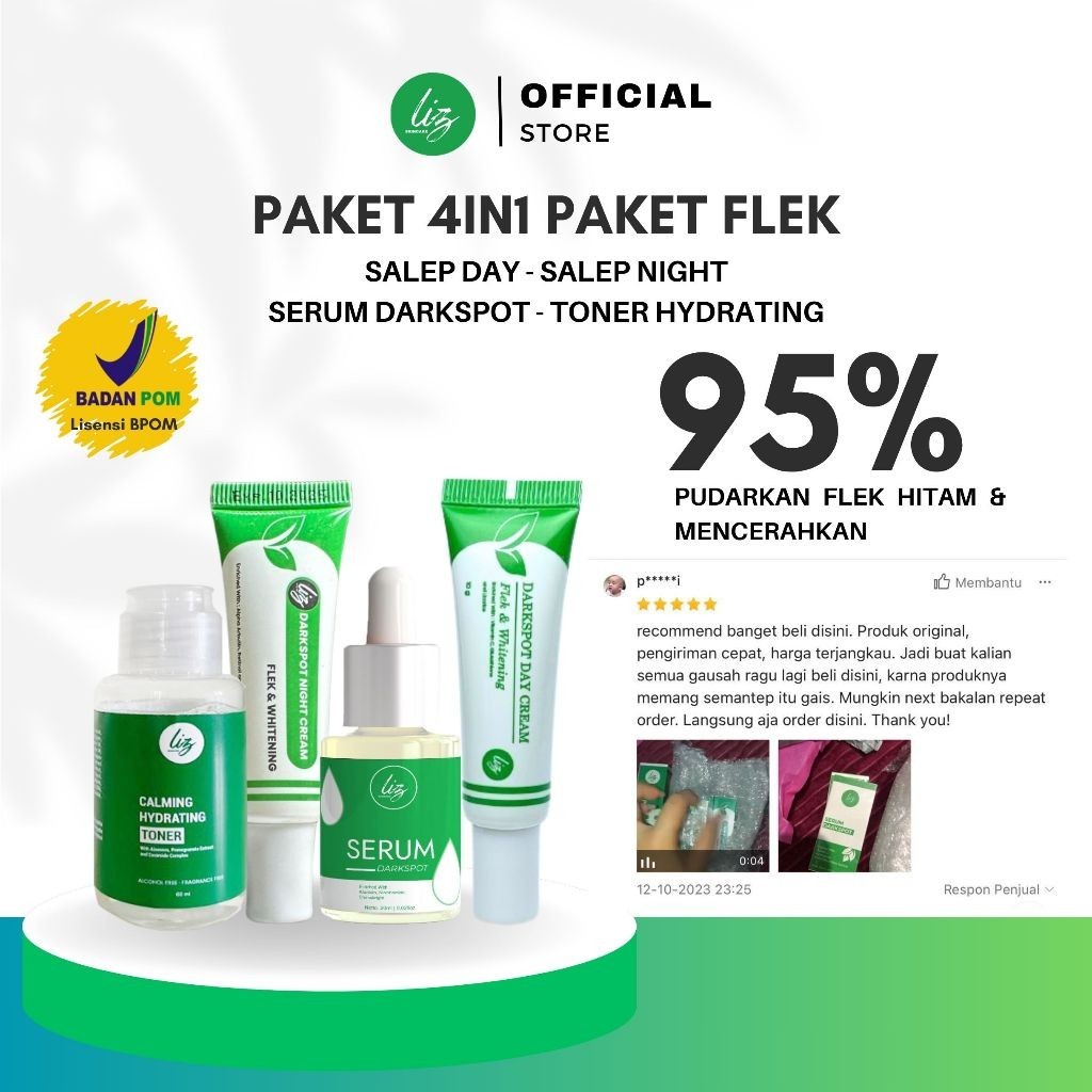 Terlaris Liz Skincare Paket 4in1 BPOM Salep Retinol Night Whitening Salep Day Serum Toner Flek Hitam