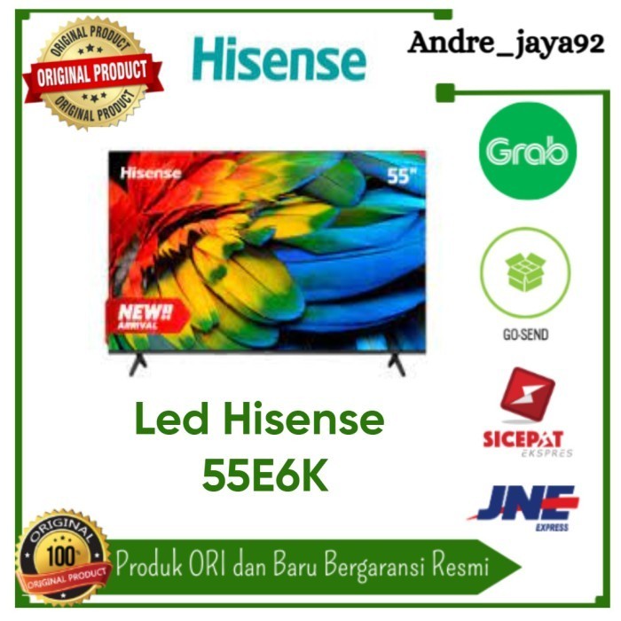 LED TV HISENSE 55E6K , Smart TV 55 Inch 4K UHD Bezelles Design