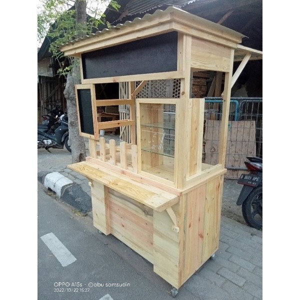 gerobak jualan booth kayu jati Belanda murah booth minimalis modern