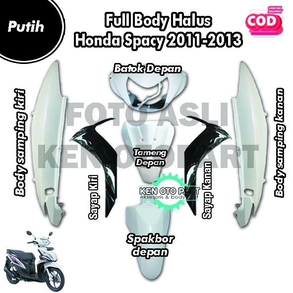 1 Full Set Sepaket Body Bodi Halus Honda Spacy Karbu 2011-2013 Putih