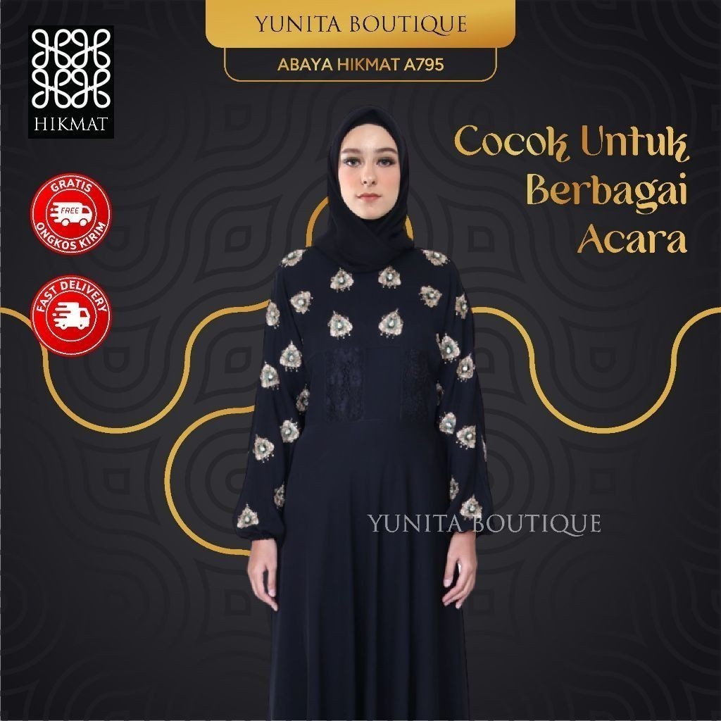 Abaya Hikmat A795 Gamis Simple Elegan Wanita Fashion Muslim Kekinian By Abayahikmat_yunitabutik