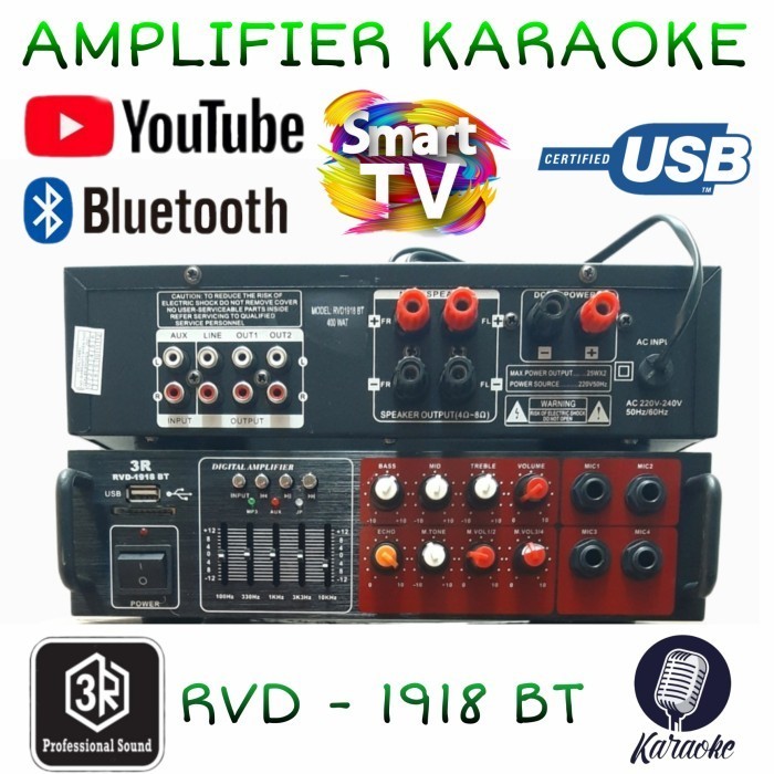 Amplifier Karaoke 3R RVD 1918 BT Ampli Equalizer Bluetooth Usb