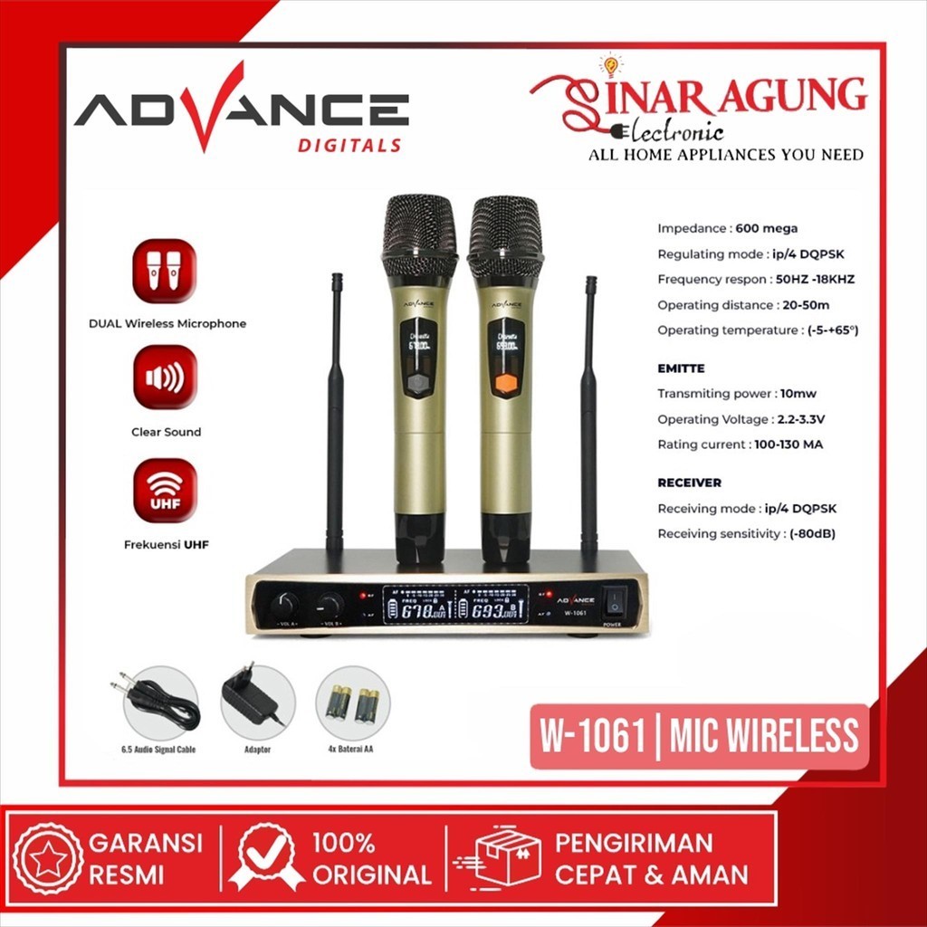 ADVANCE W1061 / W-1061 WIRELESS MICROPHONE - GARANSI RESMI