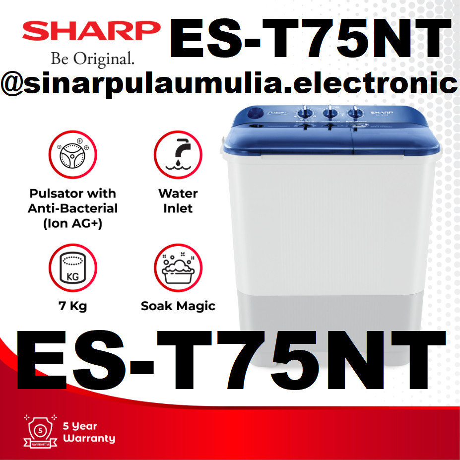 Sharp Mesin Cuci 2 Tabung Manual 7 KG - ES-T75NT / ES T 75 NT  EST 75NT ES T EST75 EST75NT ES T75 T75NT