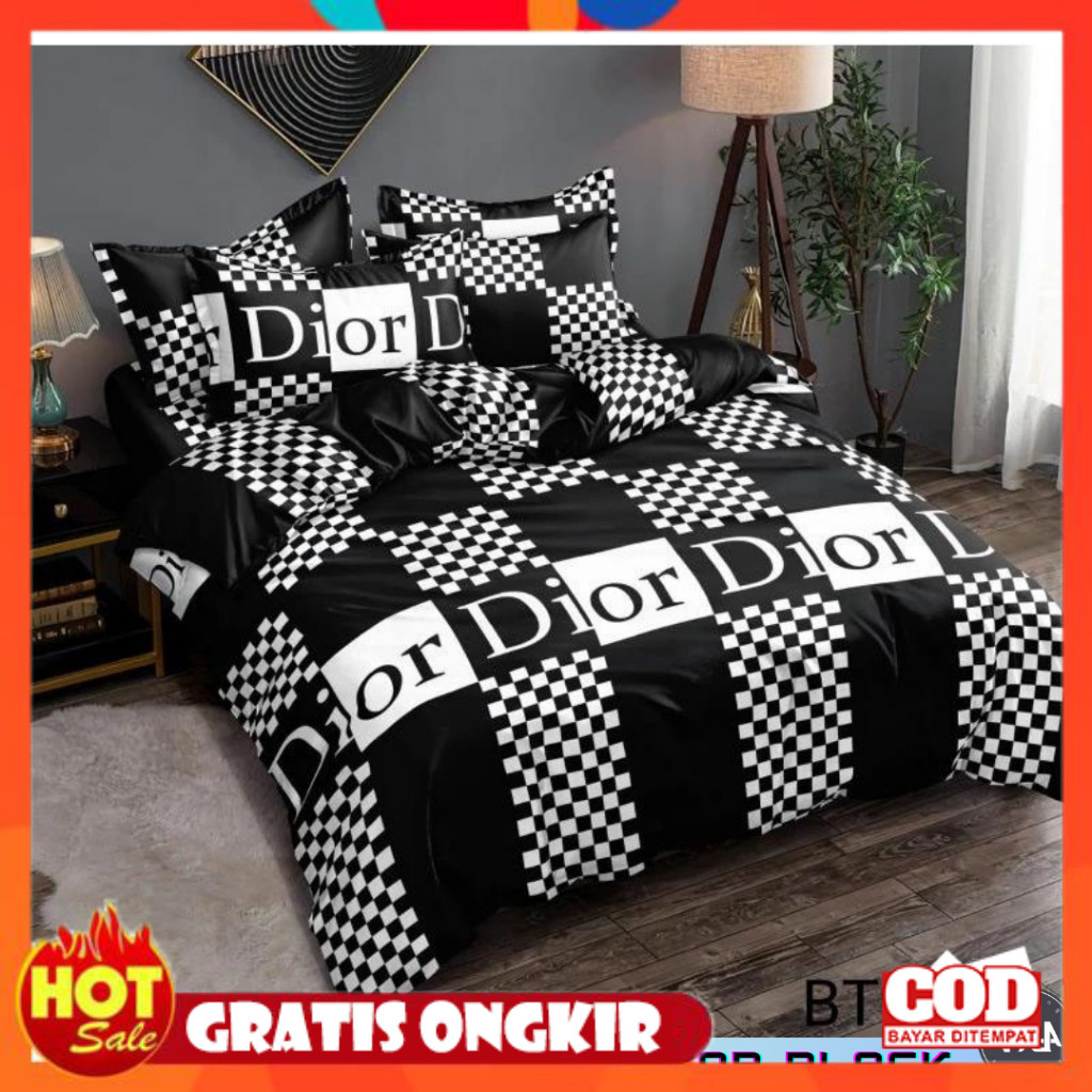 KAIN HALUS ADEM LEMBUT TEBAL / BEDCOVER SET/Bedcover+Sprei Set Motif Dior Ukuran Single-Extra King