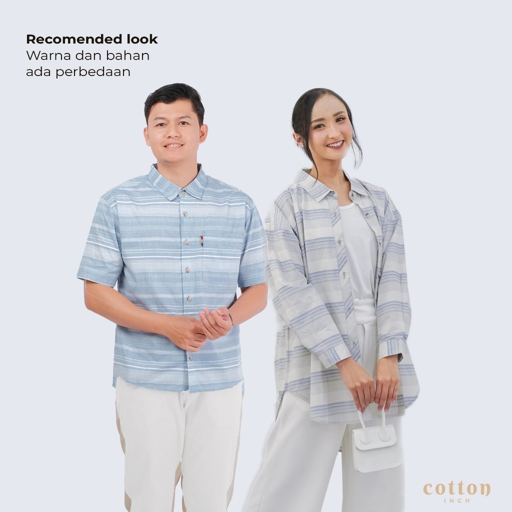 Cotton Inch x Coop Design - Larsen kemeja koko Couple tunik dress Set Motif Salur Sarimbit Baju Leba