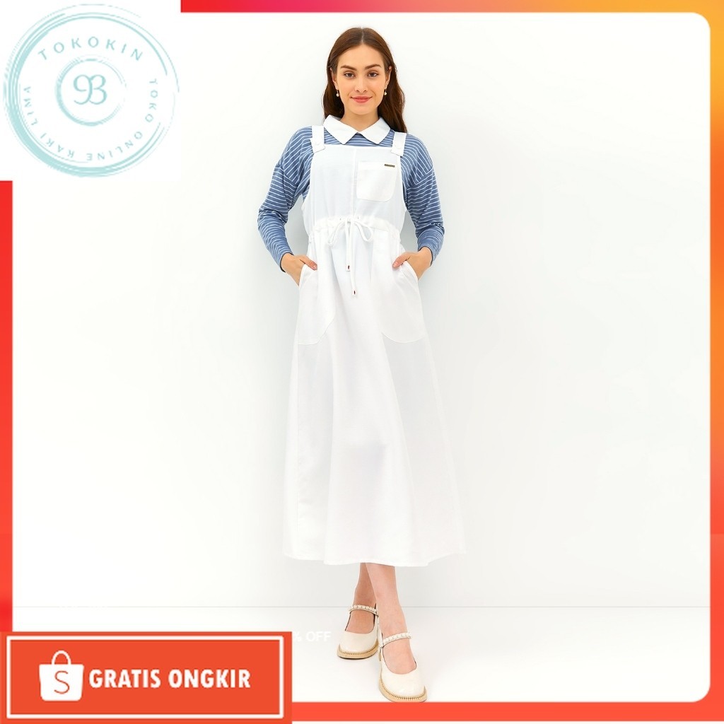 One Set Terkini / GRAPHIS White Waist Drawstring Maxi Overall / Dress overall lebaran wanita polos 2