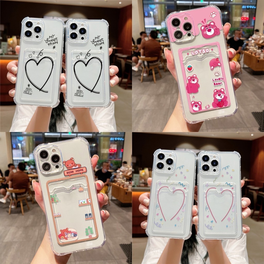Transparent Card Slot TPU Case For Vivo Y12 Y12s Y17s Y20 Y22 Y16 Y02 Y12A Y17 Y35 Beautiful Love He
