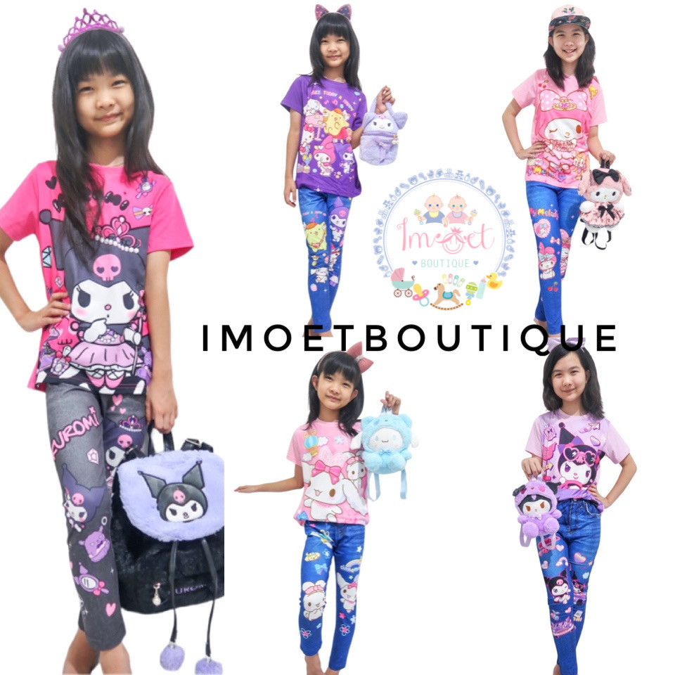 imoet.boutique - Setelan legging print jeans look a like sanrio kuromi my melody cinnamoroll pompomp