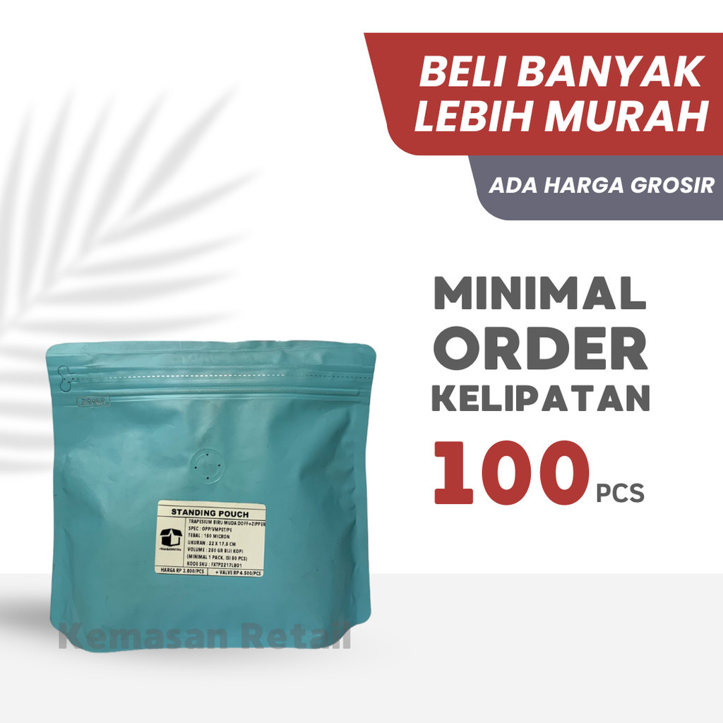 Standing Pouch Trapesium Import Zipper Biru Muda 19x16 150gr | Zipper | Non Zipper | Kemasan Premium