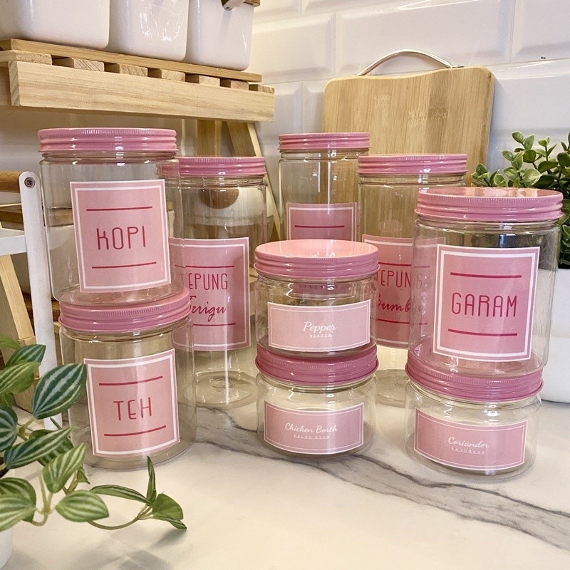 TOPLES BUMBU DAPUR PINK ALUMUNIUM FREE LABEL SEASONING SET SHABBY JAR BUMBU DAPUR