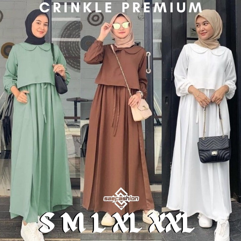 Sabbina Dress Crinkle Baju gamis Dewasa Remaja cringkel terbaru Busui Jumbo 2024 S M L XL XXL Nabila